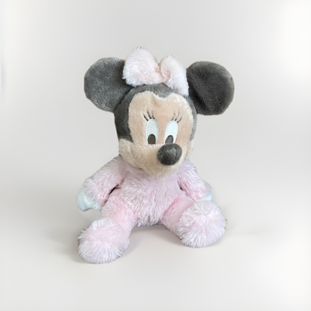 Disney Parks Baby Minnie Mouse Plush Stuffed Pink Pastel Rattle Chime Bow. J.1